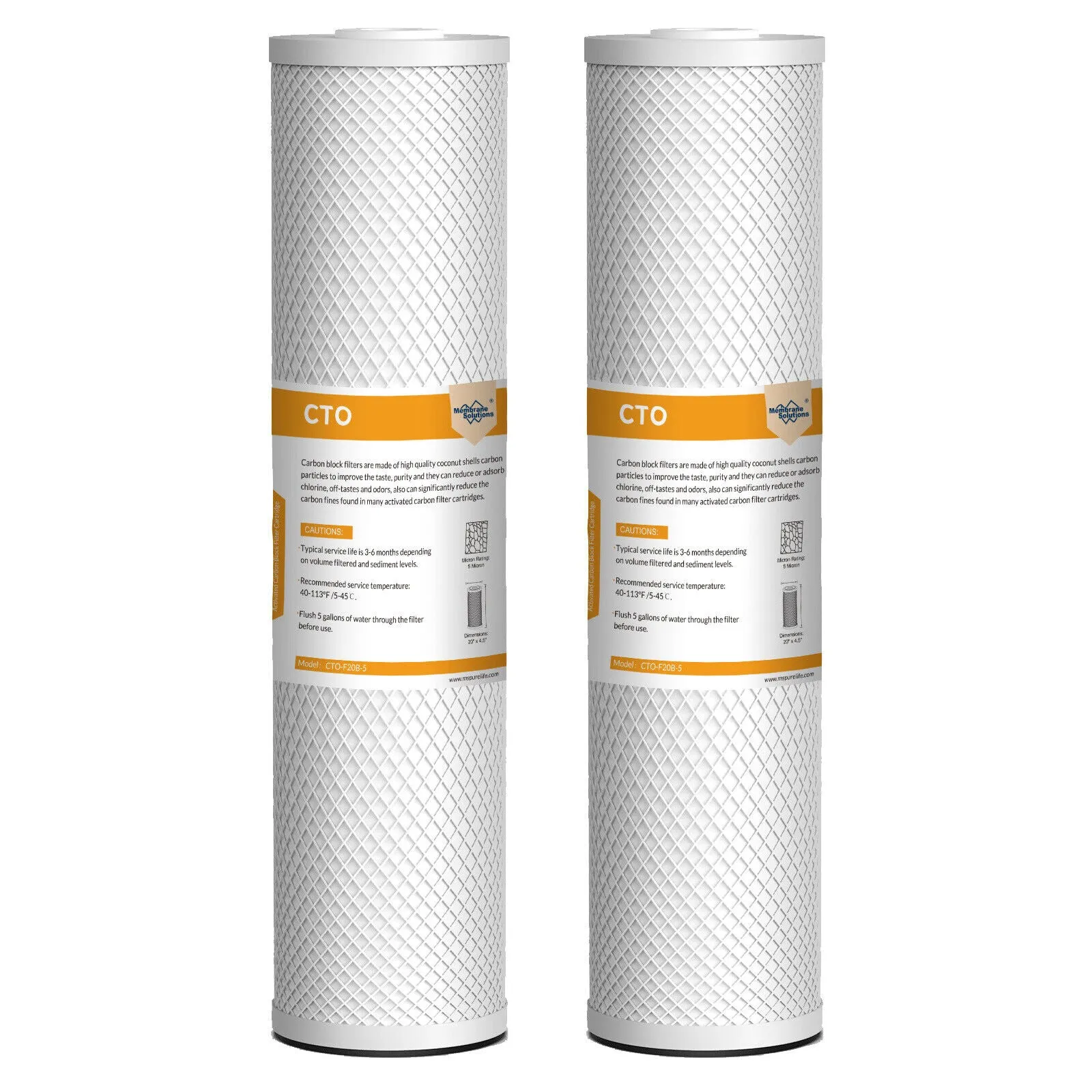 20"x4.5" 5 Micron CTO Carbon Block Water Filter Whole House Cartridges
