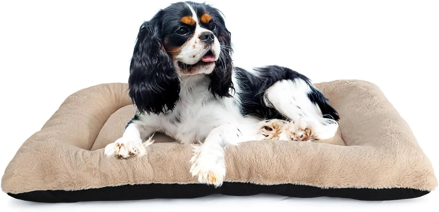 24 Inch Dog Bed for Small Dogs Fit Metal Crates or Cages, Ultra Soft 18x24 Washable Anti-Slip Comfy Fluffy Pet Kennel Mat for Puppy and Cat Sleeping Mattress, Light Brown
