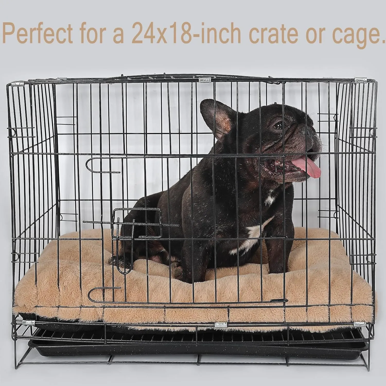 24 Inch Dog Bed for Small Dogs Fit Metal Crates or Cages, Ultra Soft 18x24 Washable Anti-Slip Comfy Fluffy Pet Kennel Mat for Puppy and Cat Sleeping Mattress, Light Brown