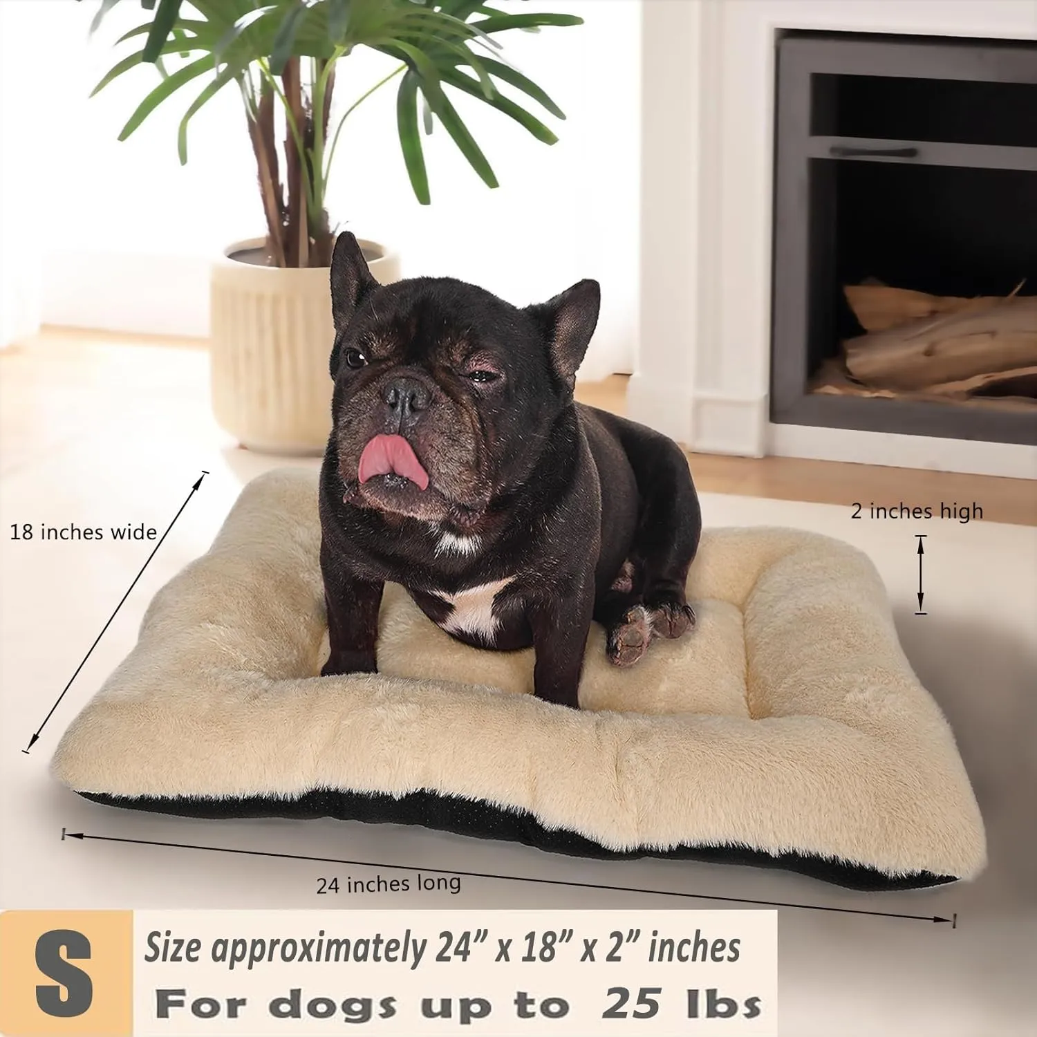 24 Inch Dog Bed for Small Dogs Fit Metal Crates or Cages, Ultra Soft 18x24 Washable Anti-Slip Comfy Fluffy Pet Kennel Mat for Puppy and Cat Sleeping Mattress, Light Brown