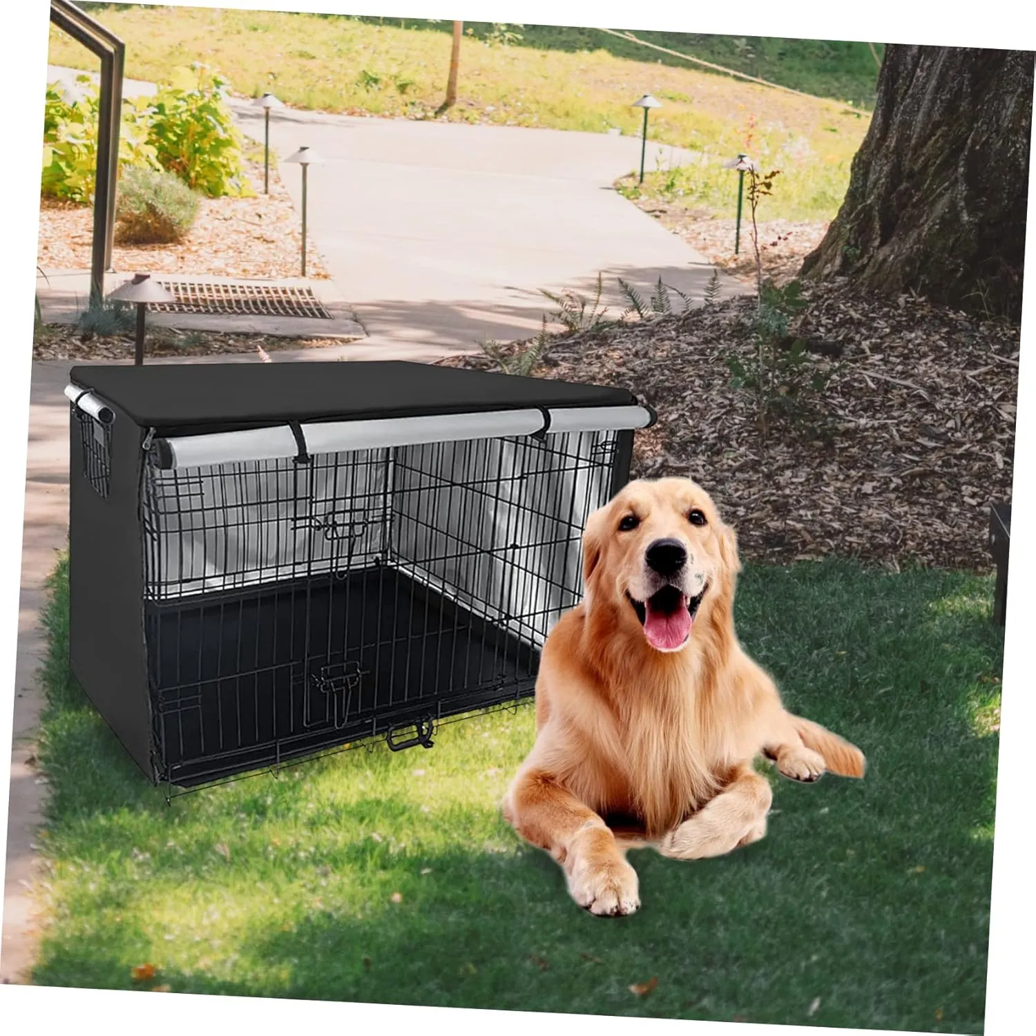 2pcs Heavy Duty Oxford Dog Crate Cover Rainproof Sun-Resistant Privacy Canopy for Pet Crates for Dogs