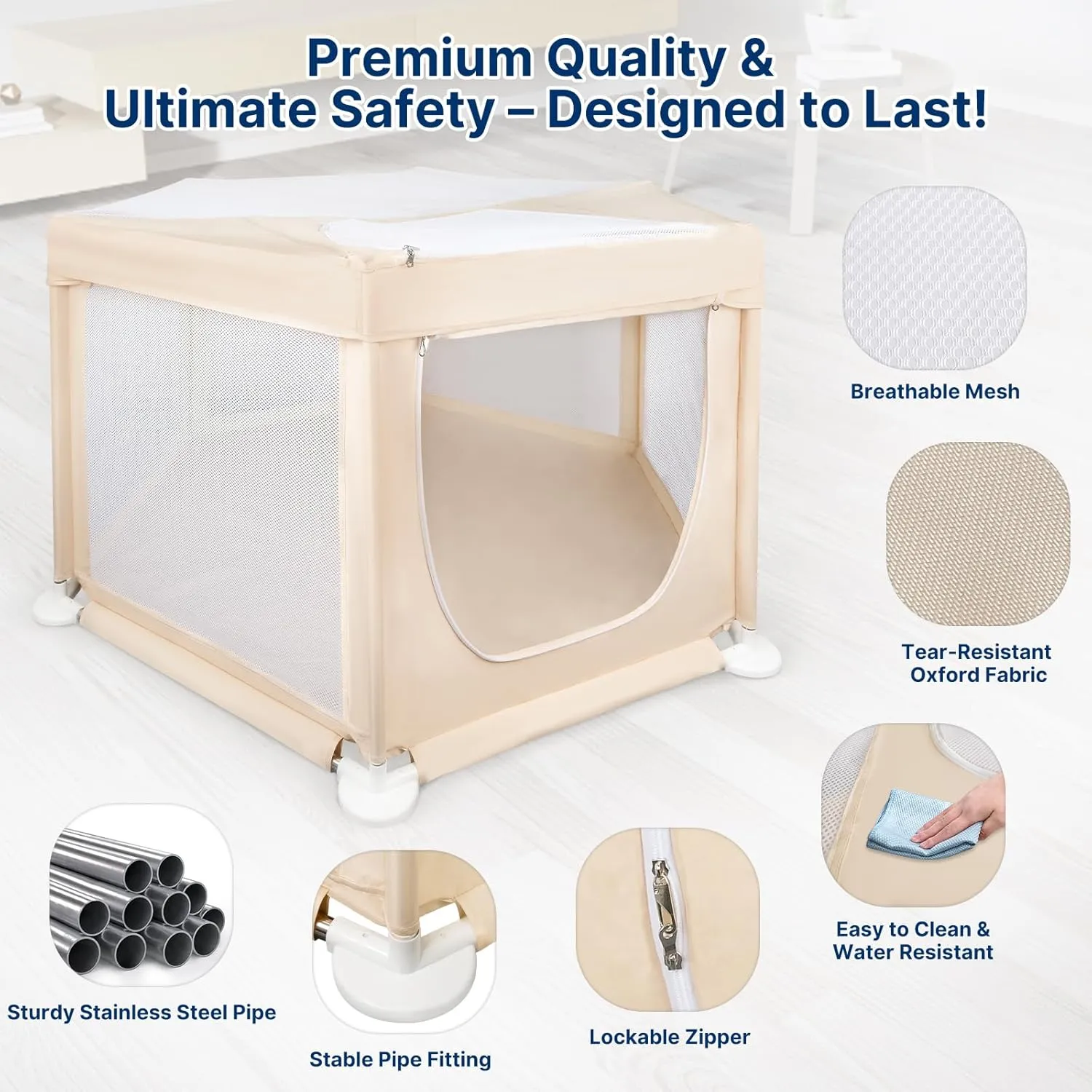 58"x58"x30" Large Dog Playpen Indoor, Extra Tall Puppy Playpen with Removable Roof, Sturdy Fabric Mesh Dog Pen for Medium to Large Pets, Spacious Hexagonal Pet Playpen Indoor for Comfort & Security