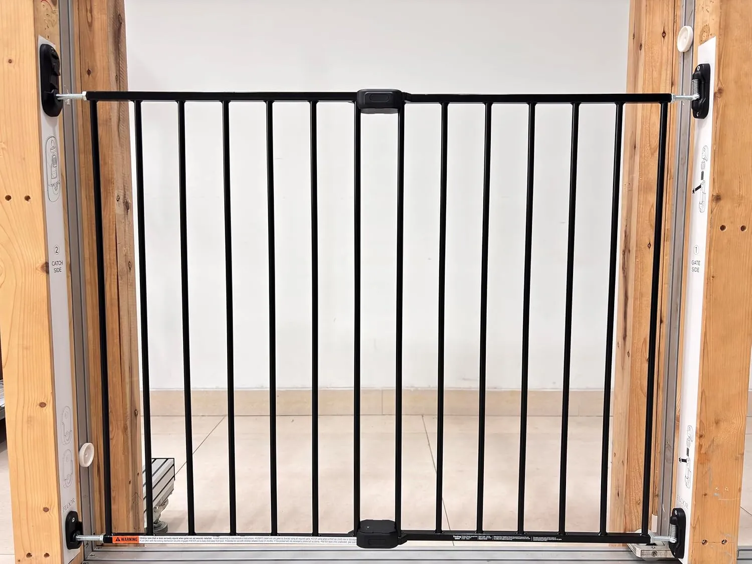 Adjustable Baby Safety Swing Gate, Hardware-Mounted Metal Gate for Stairs and Doorways, Secure Latch for Kids and Pets (Black, 24"-40.5" W x 28.75" H)