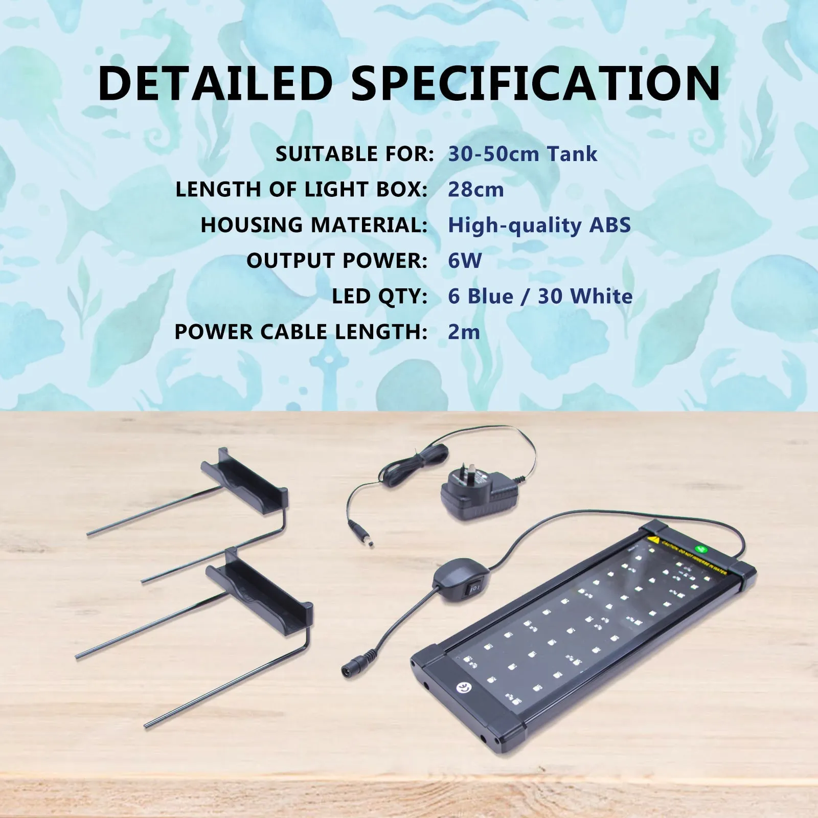Aquarium LED Light Blue White for Tank 30-50cm - 6W Dynamic Power
