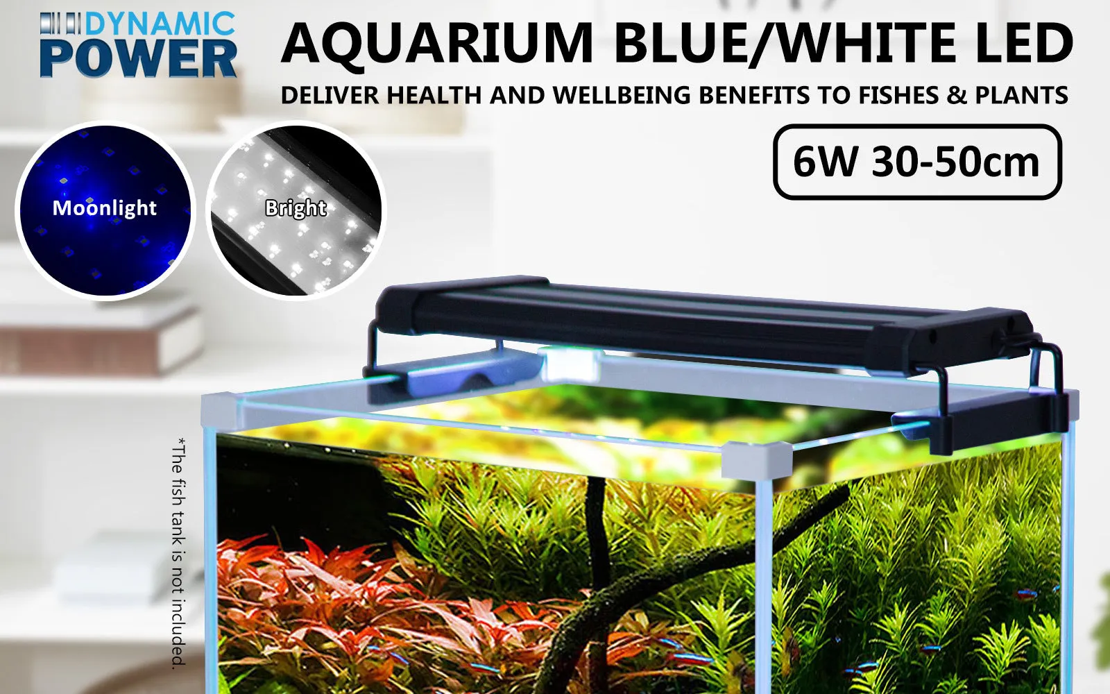 Aquarium LED Light Blue White for Tank 30-50cm - 6W Dynamic Power