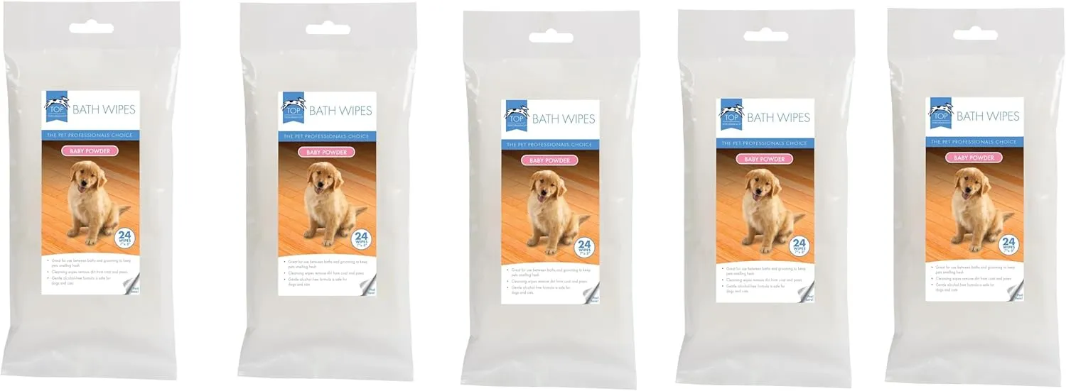 Bath Wipes for Dogs and Cats Fresh Scent or Baby Powder Aromas Choose Quantity (3 Packs Baby Powder)