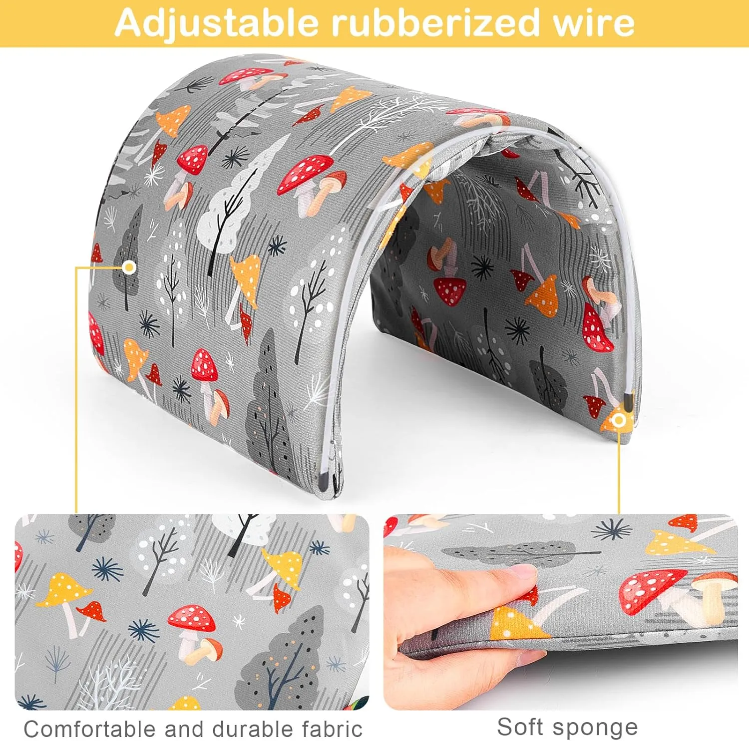 Bienbee Guinea Pig Tunnel, Guinea Pig Hideout, Washable Rabbit Tunnel and Bunny House, Rabbit Toys in Cages for Guinea Pig Bunny Rabbit Small Animal Gray Mushroom