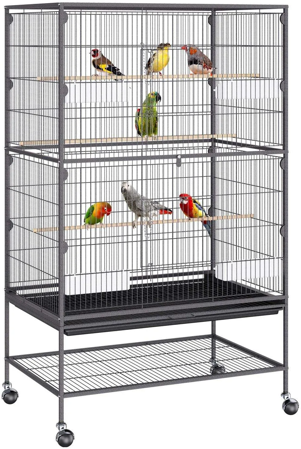 Bird Cage, 52 inch Standing Large Bird Cage, Bird Cages with Rolling Stand and Slide Out Tray, Carbon Steel Flight Bird Cages for Parakeets, Cockatiels or Parrots, Black
