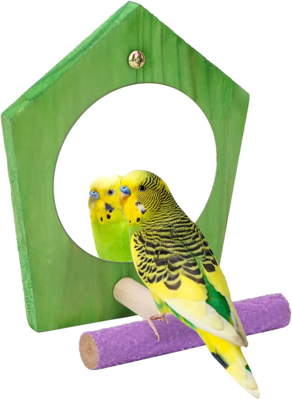 Bird Parrot Mirror Toy with Perch Parrot Parakeet Budgies Cockatiel Conure Finch Lovebird African Grey Macaw Amazon Cockatoo Birdcage Wood Stand Hanging Cage Accessories (Color Random)