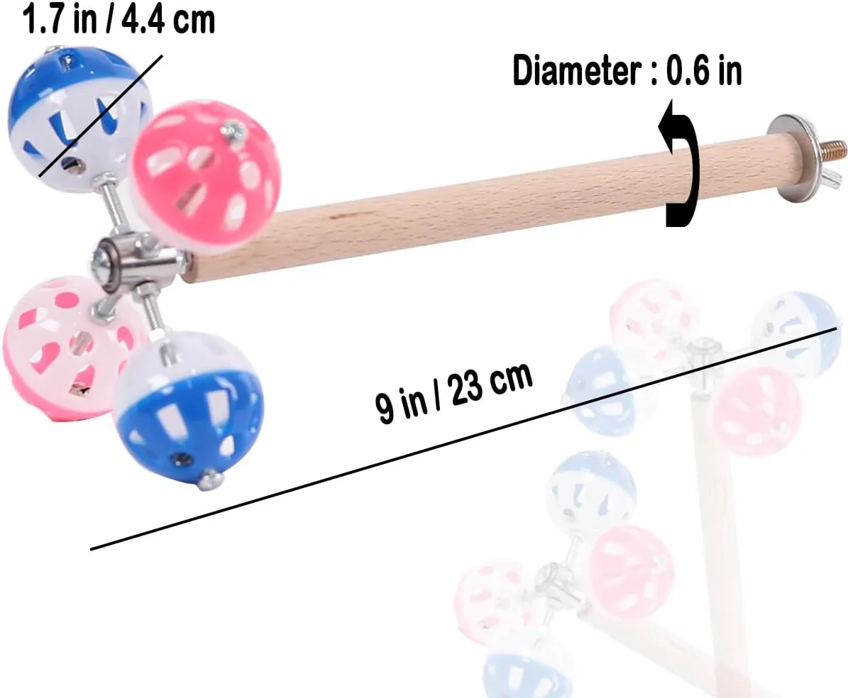 Bird Stand Perch Toy with Rotating Balls,Parakeet Stand Perch Toy for Metal Cage, Fun Toy for Parrots Cockatiels Budgies Budgerigars Parrotlets Lovebirds Ringne.