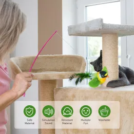 Bird Toy for Cats 3PCS, Interactive Simulated Chirping Bird Cat Toy Built-in Catnip for Indoor Kitten Exercise with 10 Balls