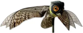 Bird-X Prowler Owl, Lifelike Owl Decoy with Glassy Eyes and Moving Wings, Easy to Install, Perfect for Pigeon, Hawk, and More, Covers up to 6,000 sq. ft., Black, Small