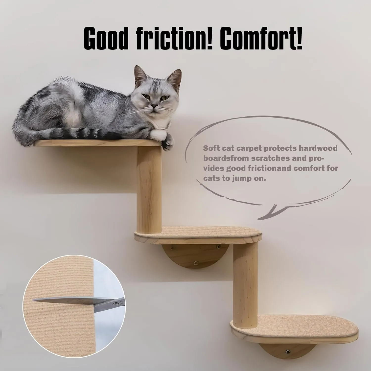 Cat Scratching Mat,Cat Scratch Furniture Protector, Trimmable Self-Adhesive Couch Protector,Carpet Replacement for Tree Shelves, Sofa and Scratching Post (78.7"x15.8",Khaki)