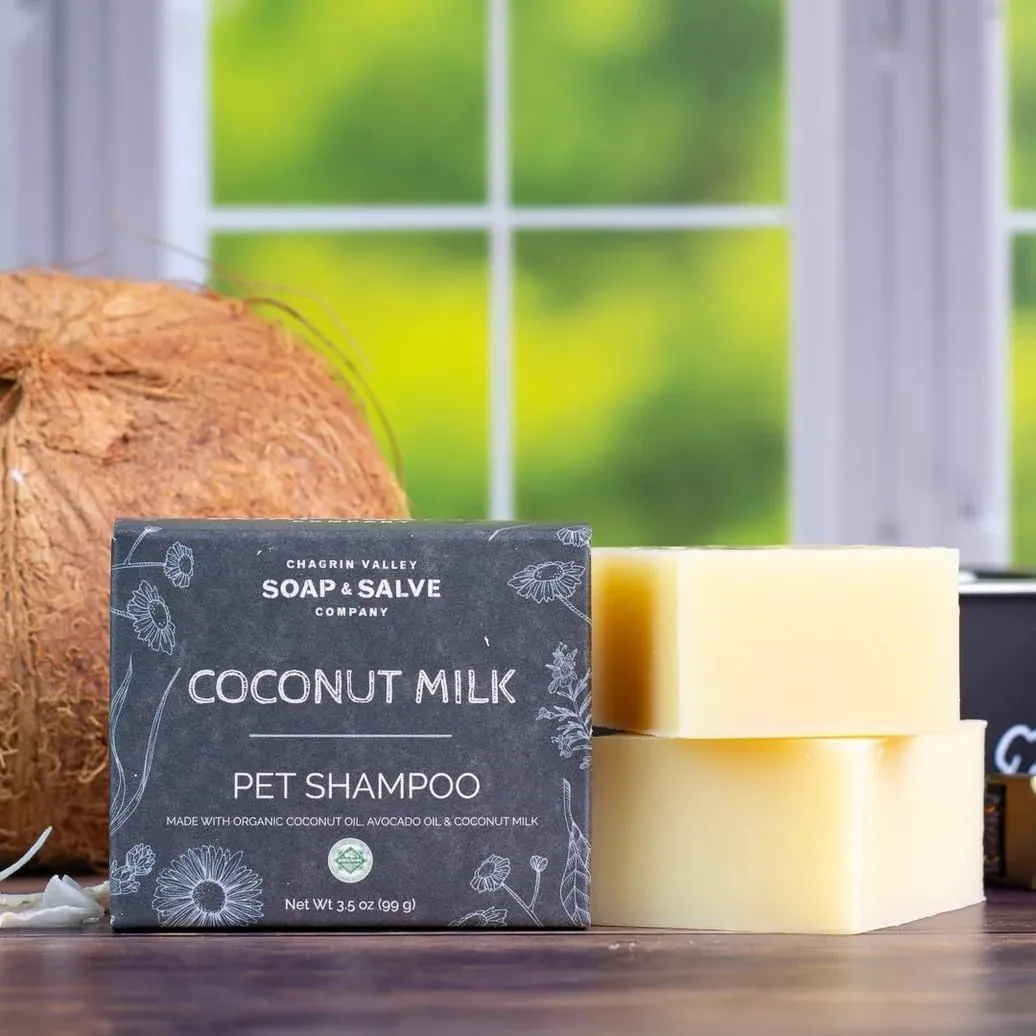 Chagrin Valley Soap & Salve Organic Natural Dog & Pet Shampoo  Unscented & Moisturizing for Dogs with Dry, Sensitive or Itchy Skin  Coconut Milk Conditions the Coat - 3.8 OZ Bar 3PK