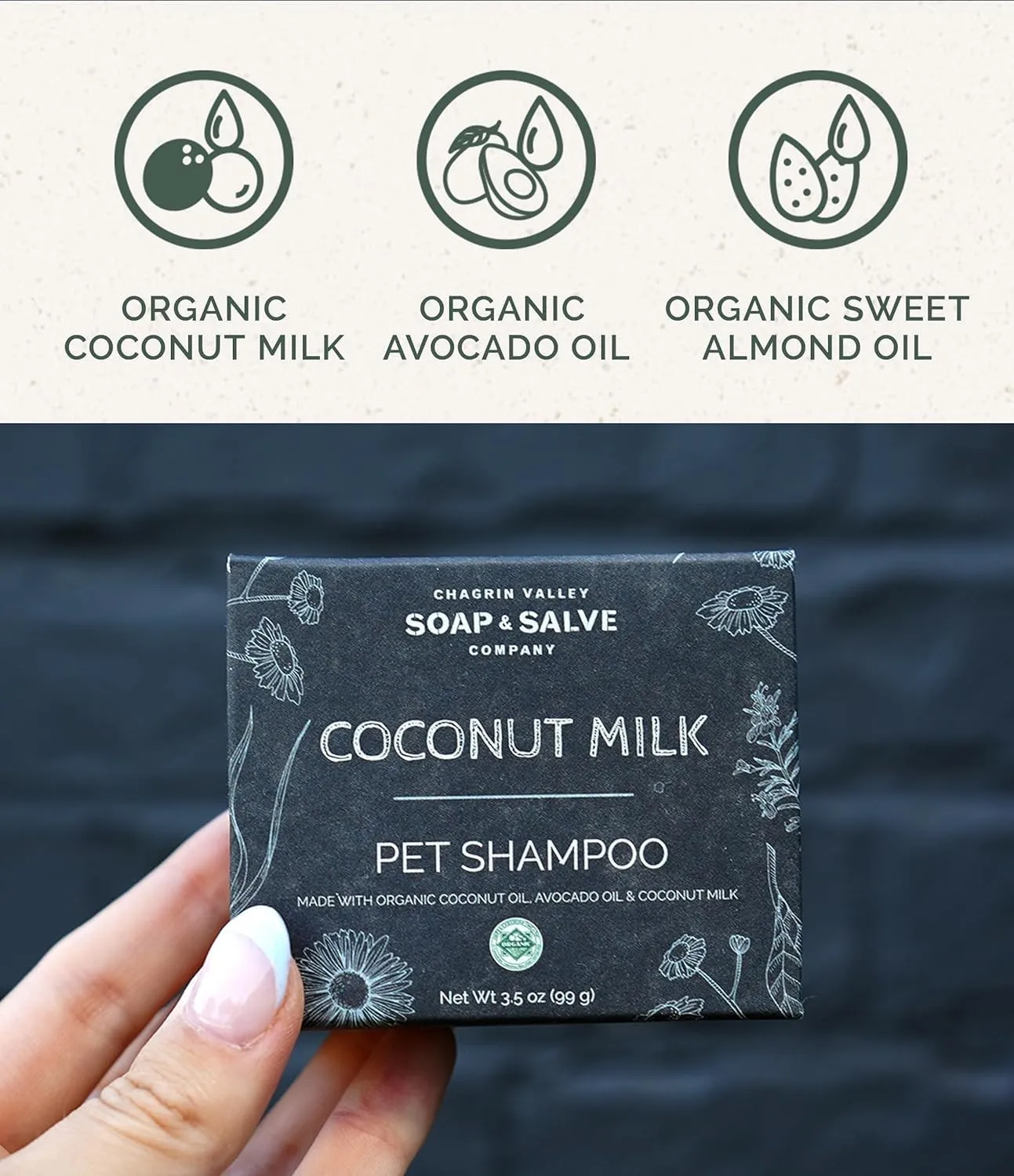 Chagrin Valley Soap & Salve Organic Natural Dog & Pet Shampoo  Unscented & Moisturizing for Dogs with Dry, Sensitive or Itchy Skin  Coconut Milk Conditions the Coat - 3.8 OZ Bar 3PK