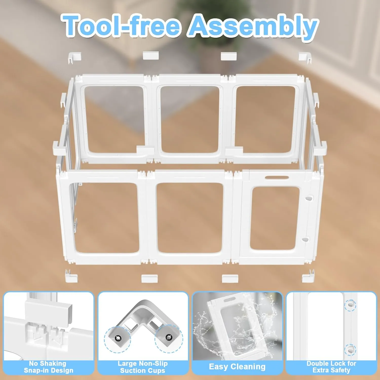 Clear Acrylic Dog Playpen Transparent Pet Playpen Indoor-Easy Assemble and Disassemble Dog Fence-Clear Pet Pen Dog Playpen for Puppy Bunny Cat Pig(23.6" H, 9 Panels 1 Door) White
