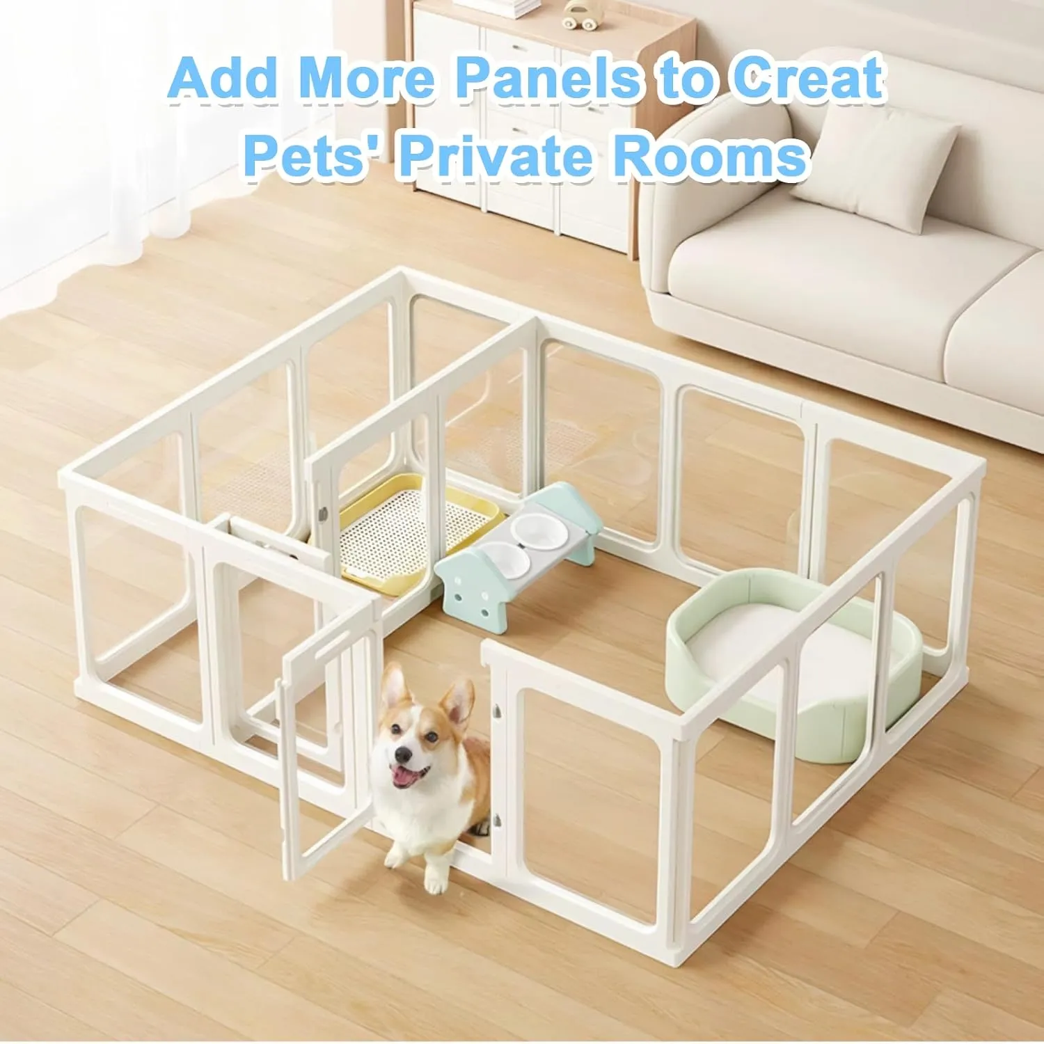 Clear Acrylic Dog Playpen Transparent Pet Playpen Indoor-Easy Assemble and Disassemble Dog Fence-Clear Pet Pen Dog Playpen for Puppy Bunny Cat Pig(23.6" H, 9 Panels 1 Door) White