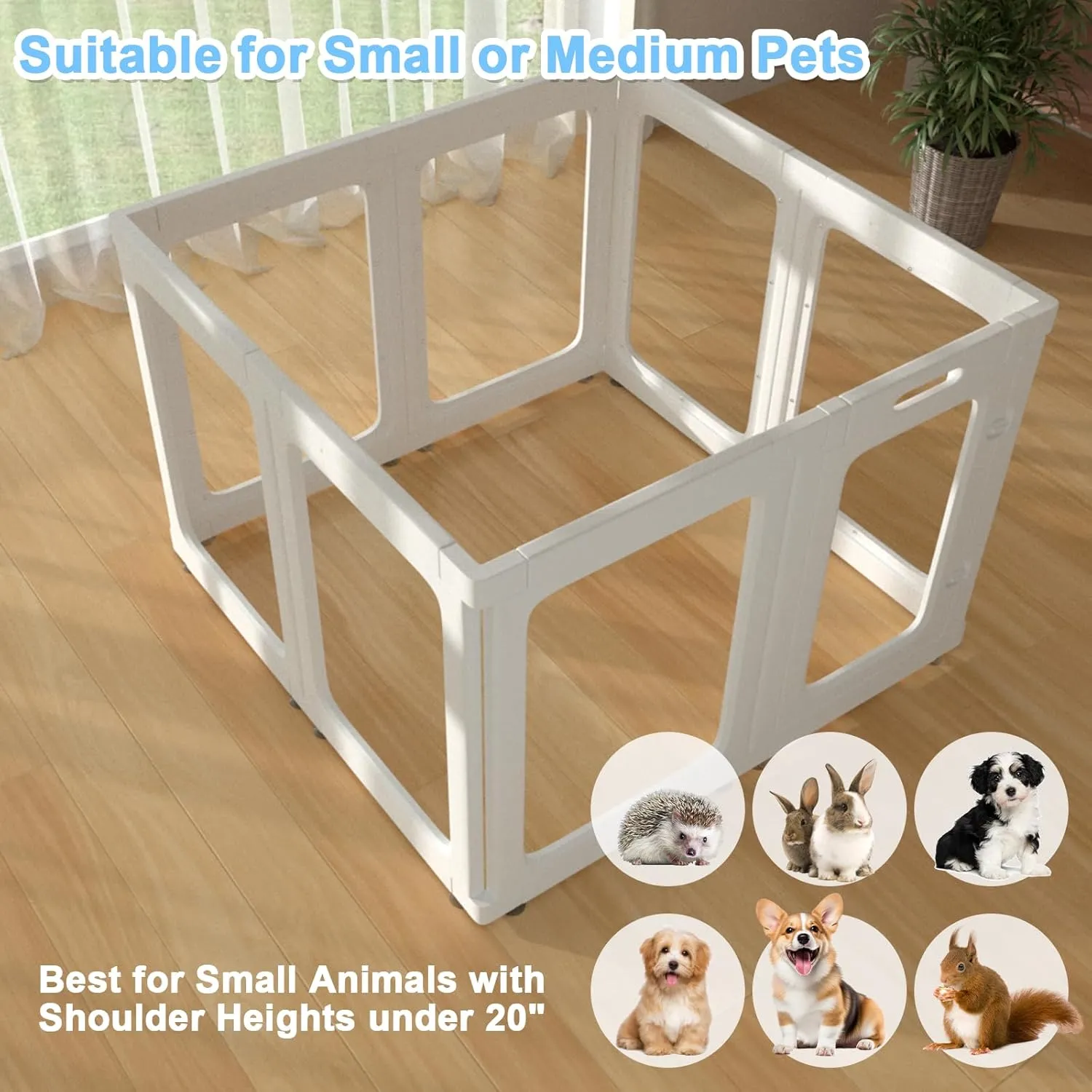 Clear Acrylic Dog Playpen Transparent Pet Playpen Indoor-Easy Assemble and Disassemble Dog Fence-Clear Pet Pen Dog Playpen for Puppy Bunny Cat Pig(23.6" H, 9 Panels 1 Door) White