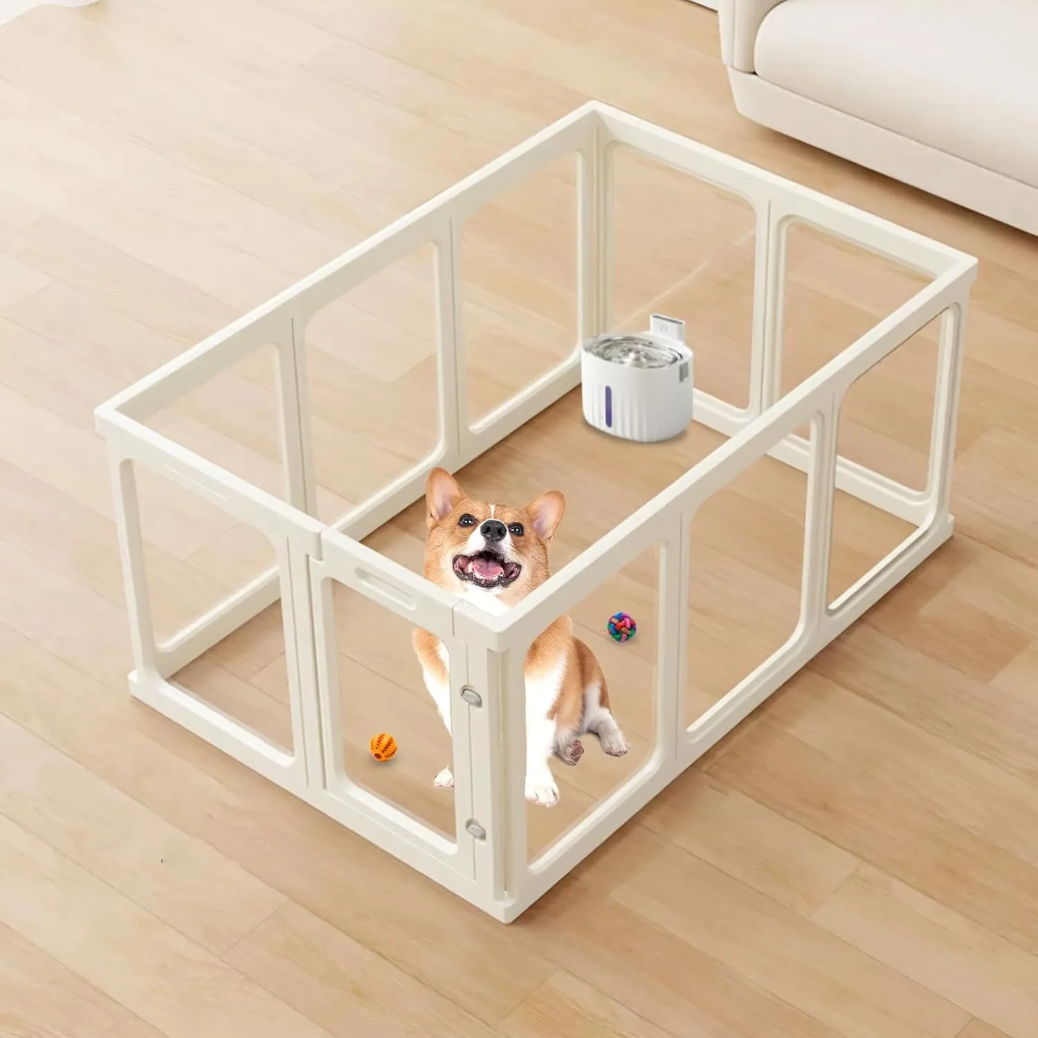 Clear Acrylic Dog Playpen Transparent Pet Playpen Indoor-Easy Assemble and Disassemble Dog Fence-Clear Pet Pen Dog Playpen for Puppy Bunny Cat Pig(23.6" H, 9 Panels 1 Door) White
