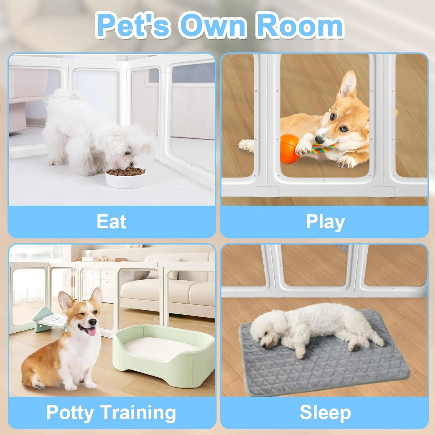 Clear Acrylic Dog Playpen Transparent Pet Playpen Indoor-Easy Assemble and Disassemble Dog Fence-Clear Pet Pen Dog Playpen for Puppy Bunny Cat Pig(23.6" H, 9 Panels 1 Door) White