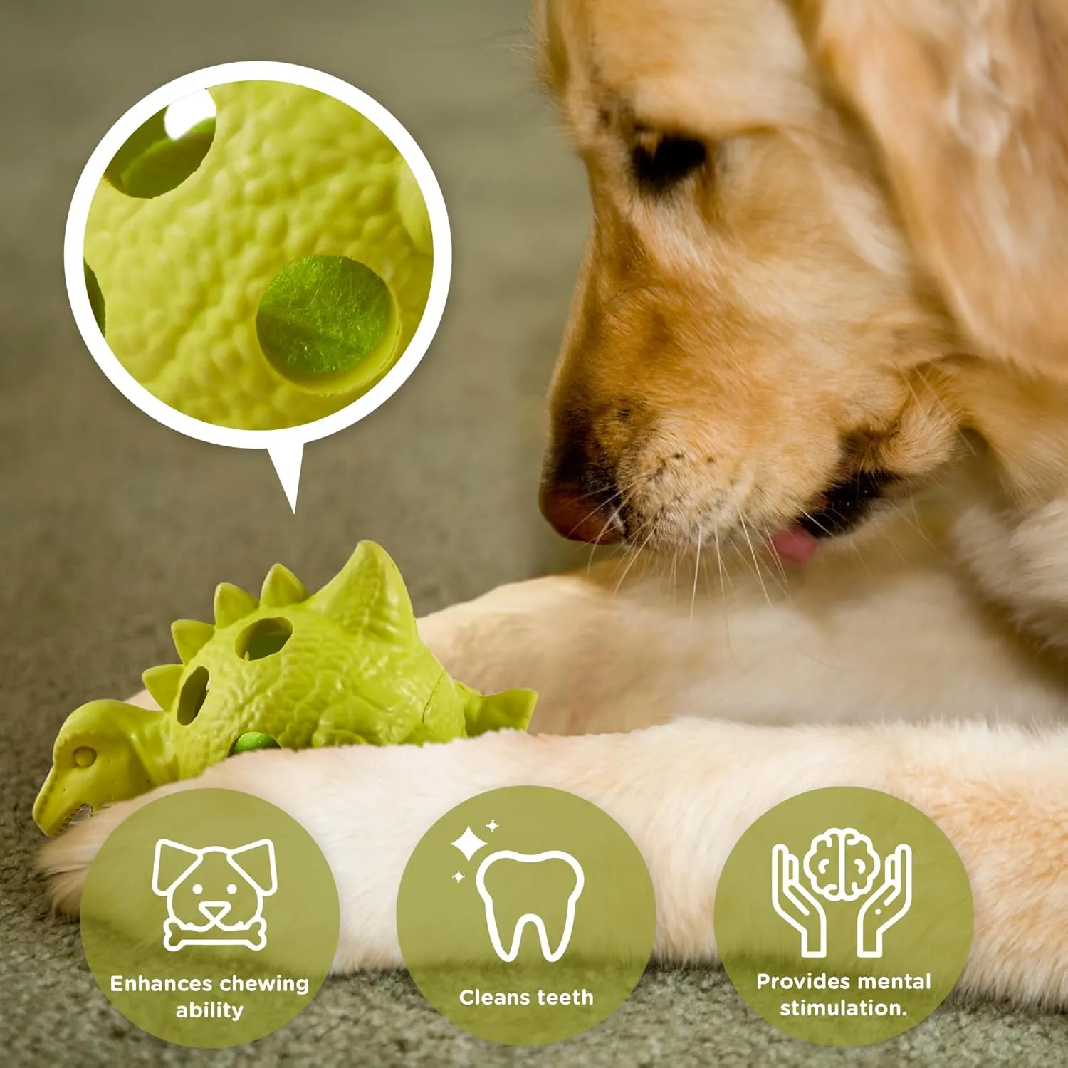 Codi Dog Chew Toys - Funny Interactive Dog Toys with a Tennis Ball, Tough Durable Teething Rubber Dog Toys for Medium Dogs (Yellow Dinosaur)