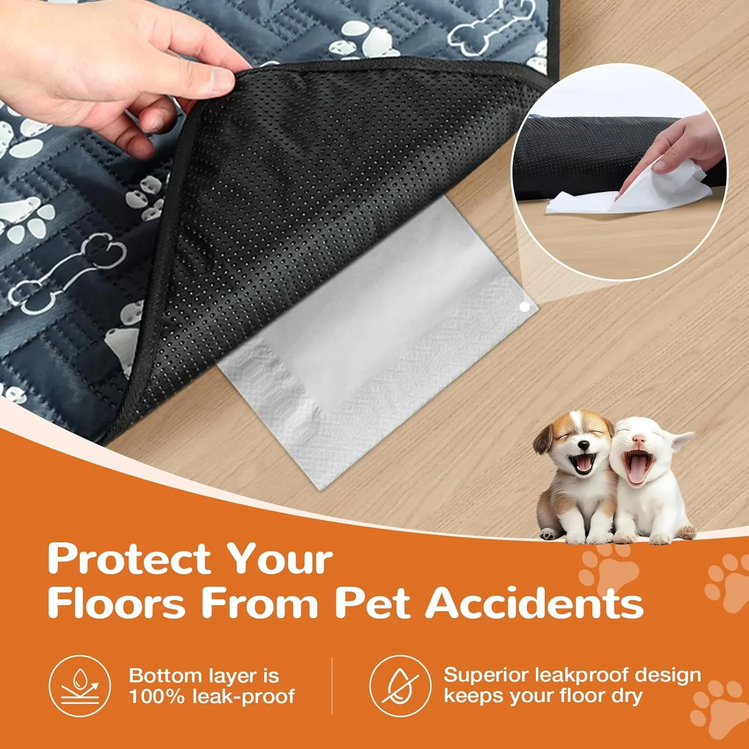Crate Pads for Dog Cages - 100% Leak Proof Waterproof Dog Bed Mat for Sleeping with Anti-Slip Bottom, Washable Kennel Pad for Small Dogs Breeds (24" X 18")