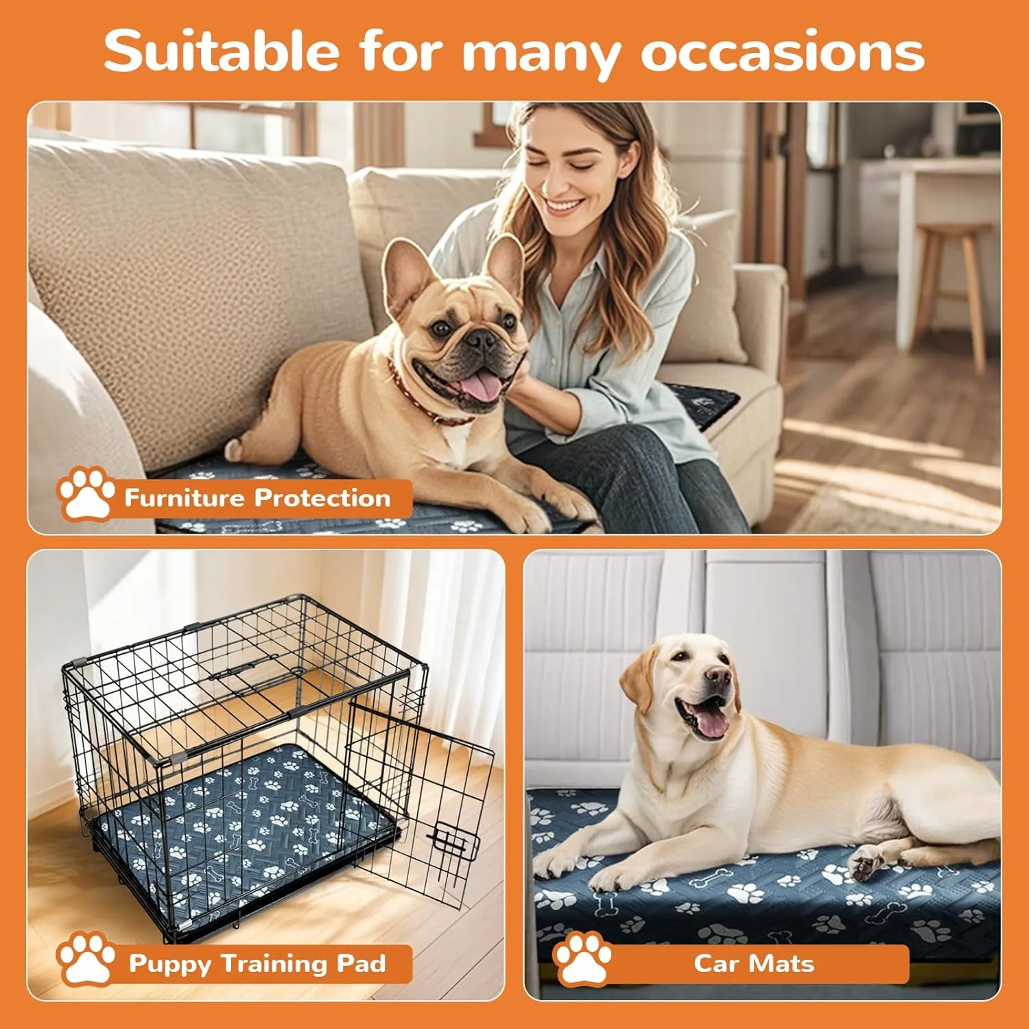 Crate Pads for Dog Cages - 100% Leak Proof Waterproof Dog Bed Mat for Sleeping with Anti-Slip Bottom, Washable Kennel Pad for Small Dogs Breeds (24" X 18")