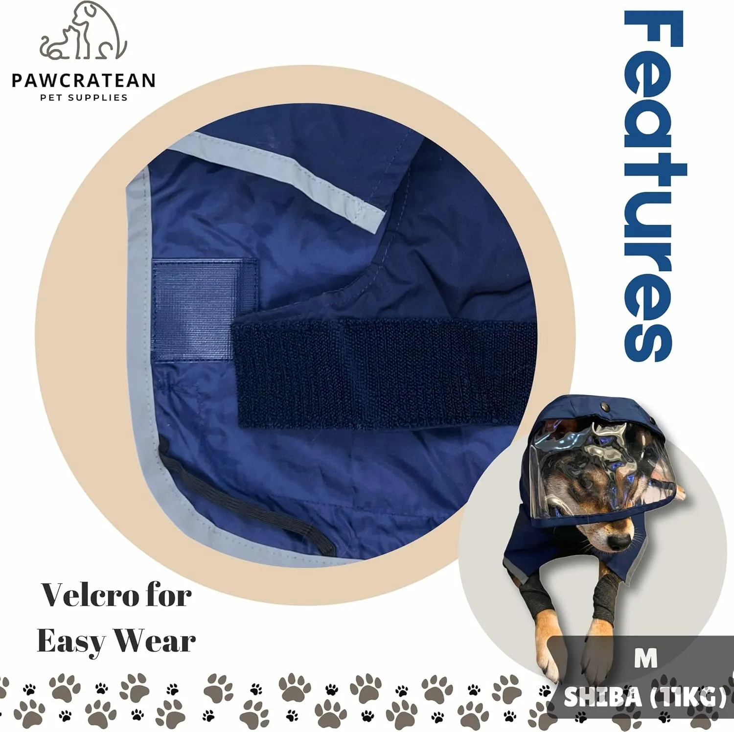 Dog Raincoat, Water Resistant, Adjustable, Cool Design (Dark Blue, X-Small)