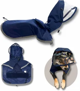 Dog Raincoat, Water Resistant, Adjustable, Cool Design (Dark Blue, X-Small)