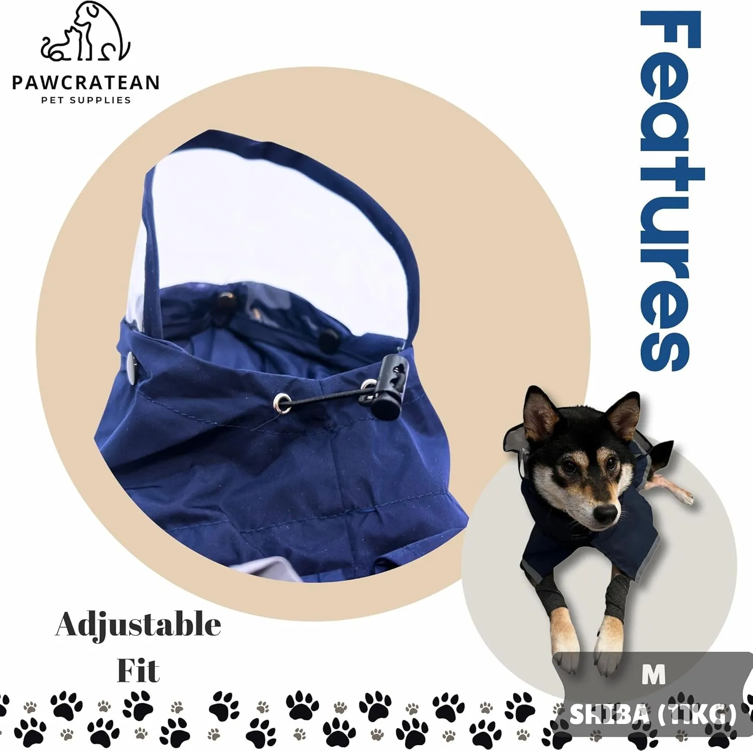 Dog Raincoat, Water Resistant, Adjustable, Cool Design (Dark Blue, X-Small)