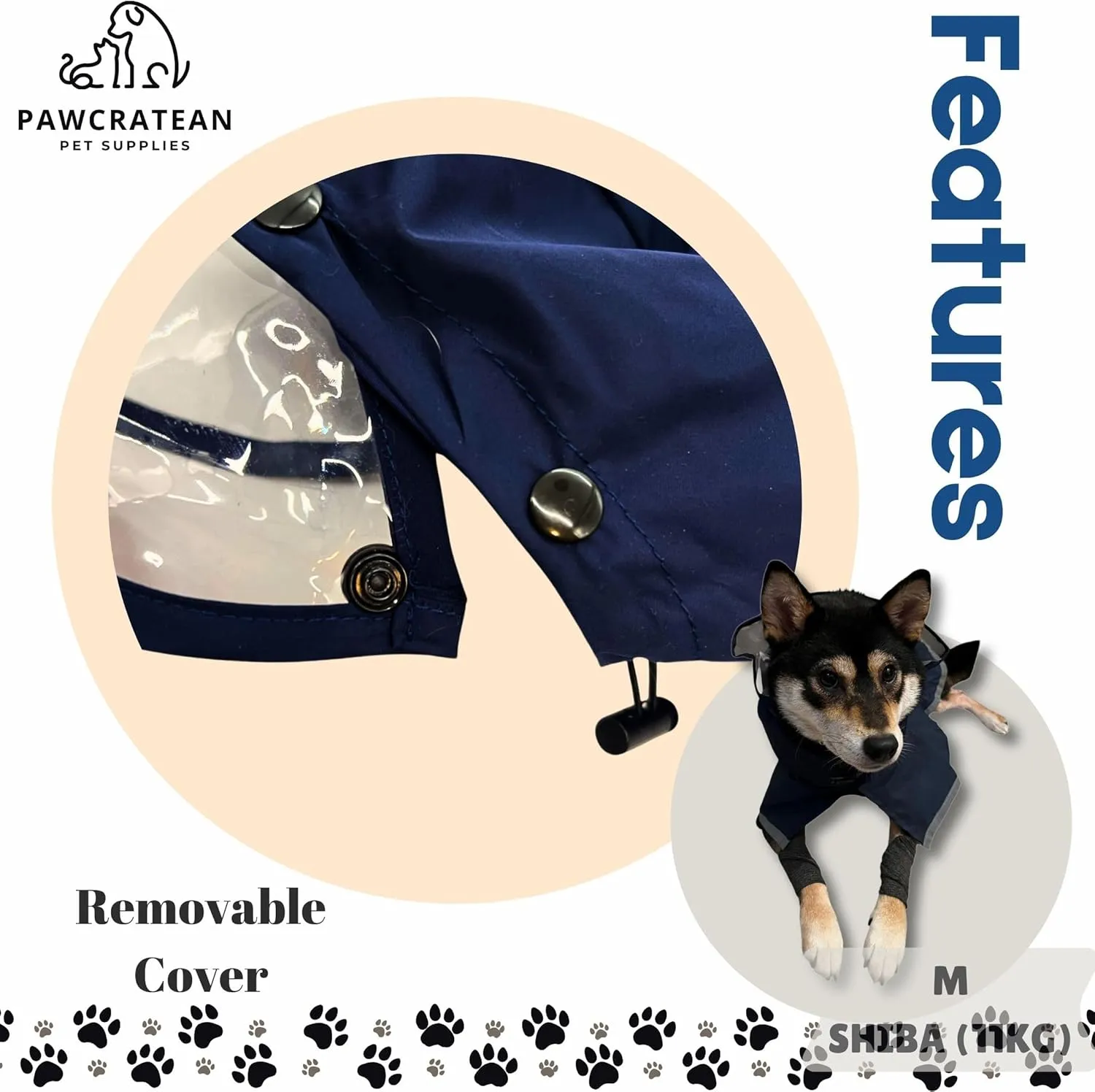 Dog Raincoat, Water Resistant, Adjustable, Cool Design (Dark Blue, X-Small)