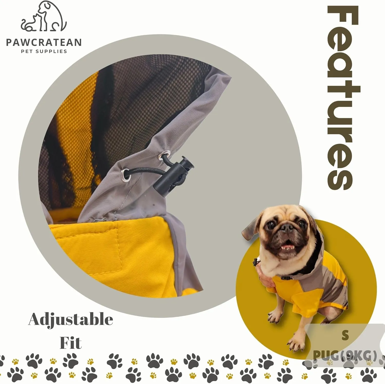 Dog Raincoat, Water Resistant, Adjustable, Cool Design (Yellow, X-Small)