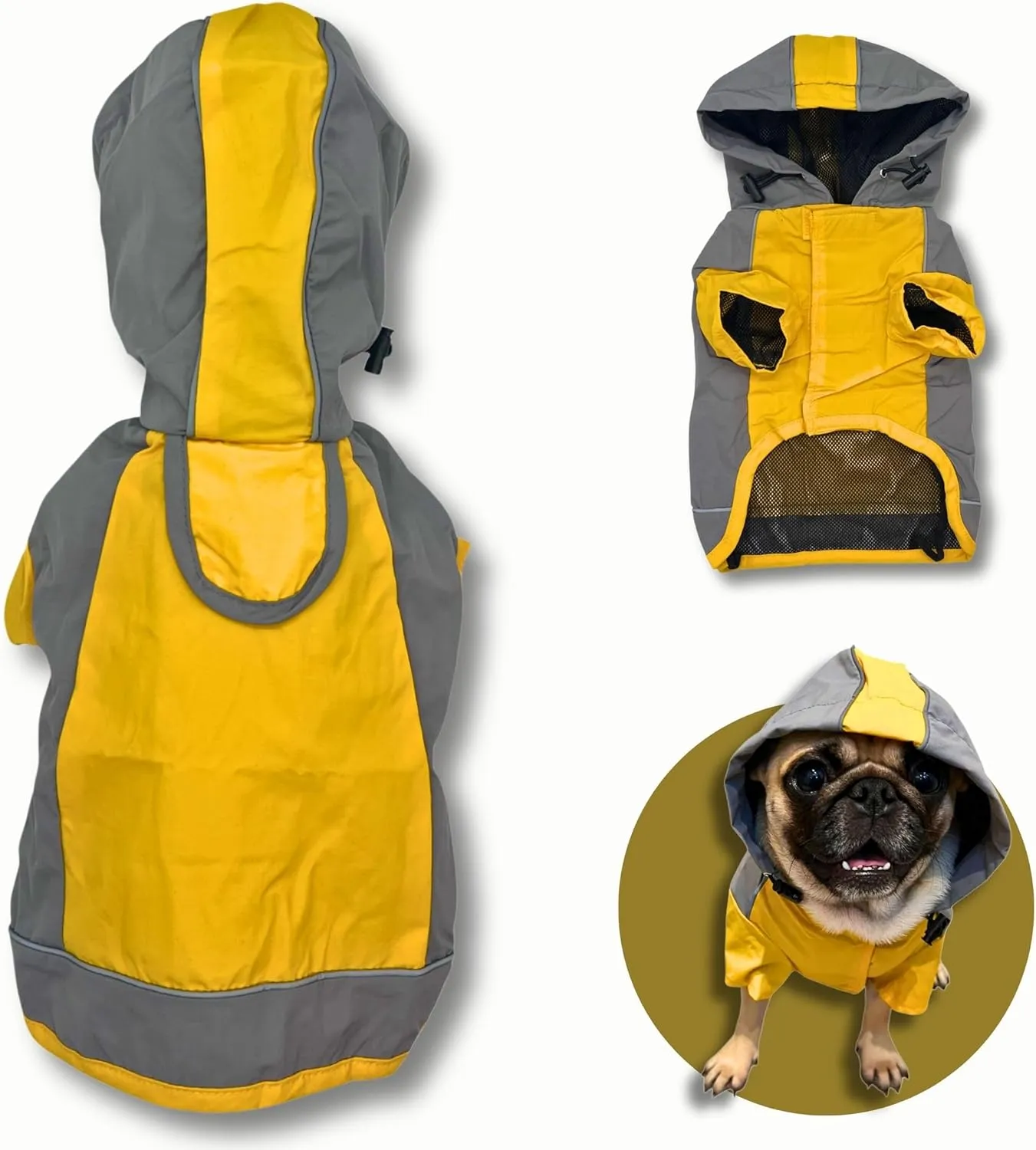 Dog Raincoat, Water Resistant, Adjustable, Cool Design (Yellow, X-Small)