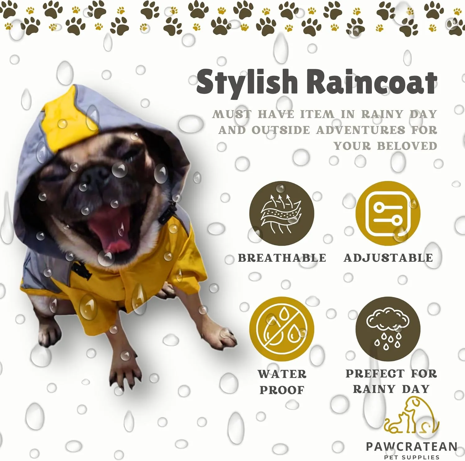Dog Raincoat, Water Resistant, Adjustable, Cool Design (Yellow, X-Small)