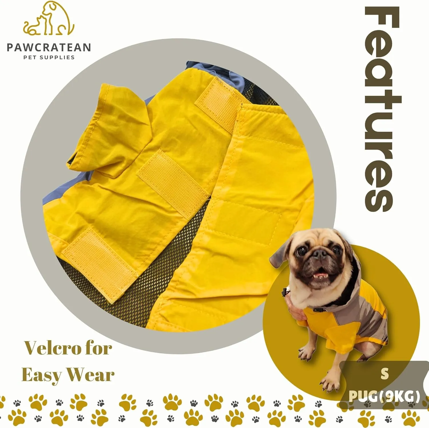 Dog Raincoat, Water Resistant, Adjustable, Cool Design (Yellow, X-Small)