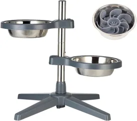 Elevated Dog Bowls, Adjustable Raised Dog Bowls with 2 Stainless Steel Dog Food Bowls and 1 Slow Feeder Dog Bowls Insert for Small Size Dogs and Cats