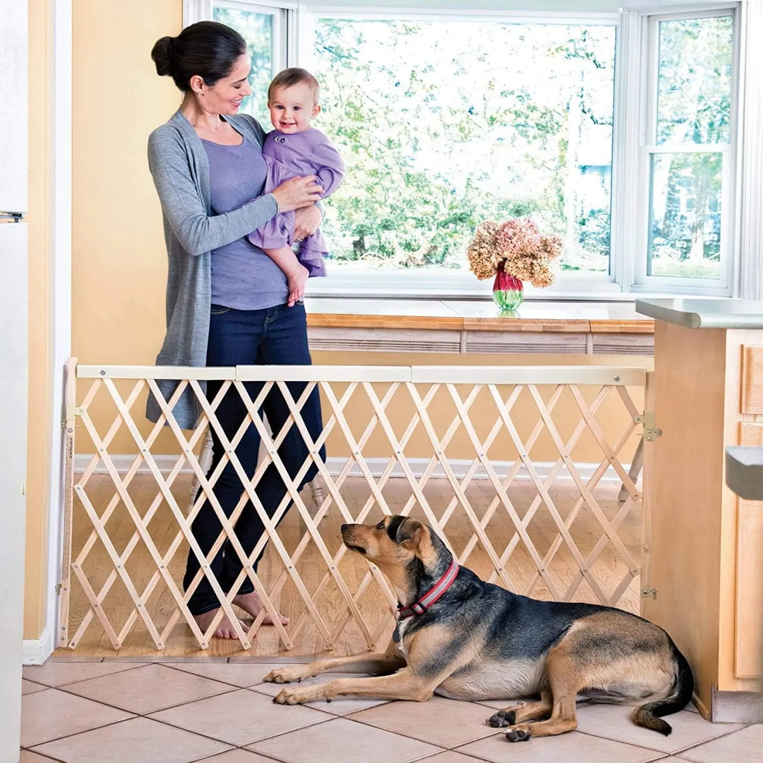 Evenflo Expansion Walk-Thru Room Divider Baby Gate, Natural Wood