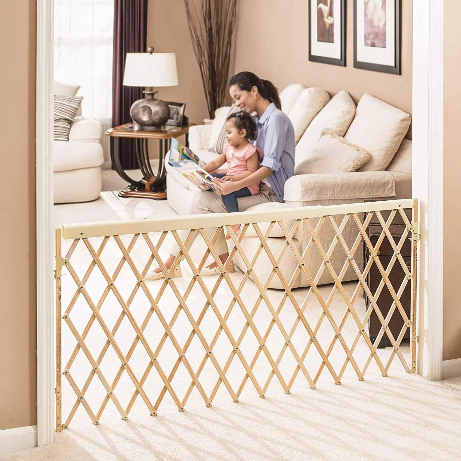 Evenflo Expansion Walk-Thru Room Divider Baby Gate, Natural Wood