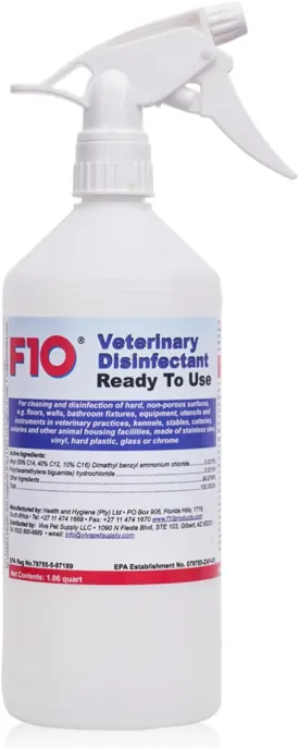 F10 SC Ready to Use Veterinary Disinfectant & Cleaner for Kennels, Litter Box, Cage, Terrariums, Habitats, Vet Practices - 1 Liter (1.06qt)