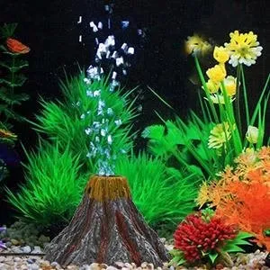 Fish Tank Volcano Bubbler Aquarium LED Lights - Aquarium Volcano Ornament Kit with Air Stone Bubbler Fish Tank Decorations