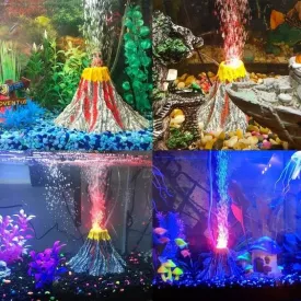 Fish Tank Volcano Bubbler Aquarium LED Lights - Aquarium Volcano Ornament Kit with Air Stone Bubbler Fish Tank Decorations