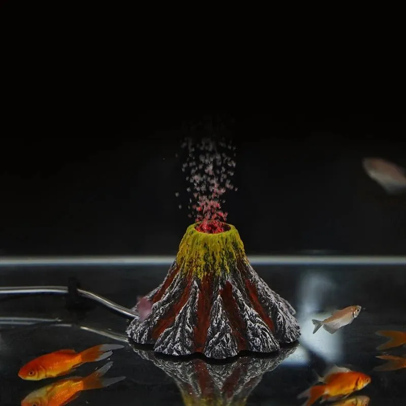 Fish Tank Volcano Bubbler Aquarium LED Lights - Aquarium Volcano Ornament Kit with Air Stone Bubbler Fish Tank Decorations