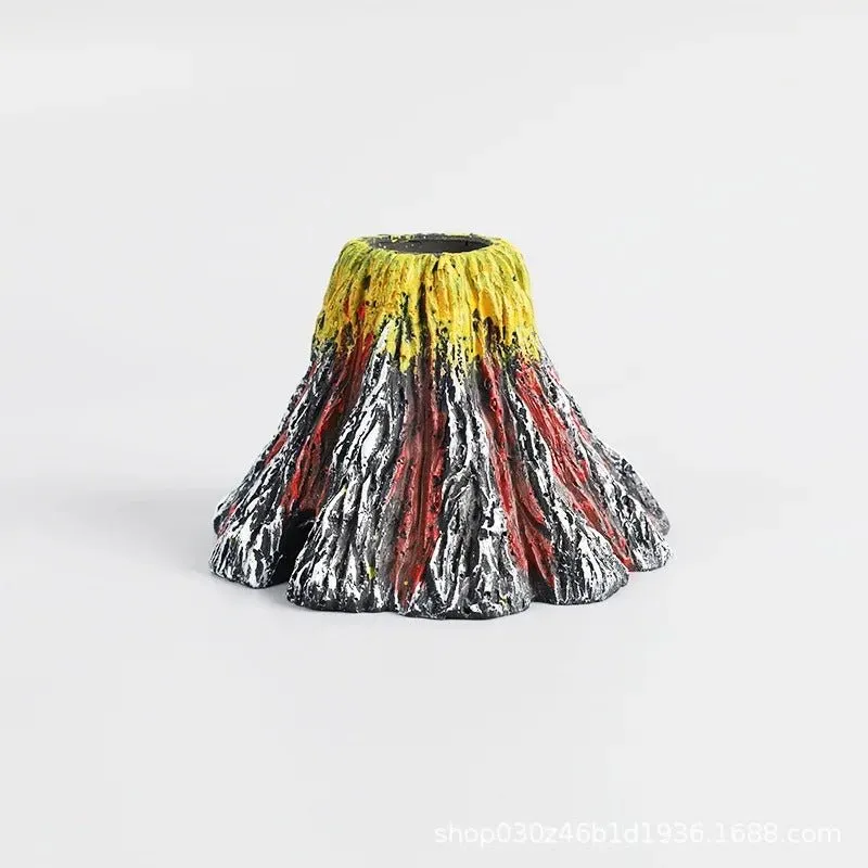 Fish Tank Volcano Bubbler Aquarium LED Lights - Aquarium Volcano Ornament Kit with Air Stone Bubbler Fish Tank Decorations