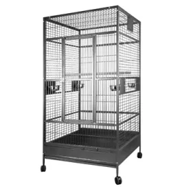 Flat Top Parrot Cage - Silver Antique Black - 99 L x 99 W x 190 H cm (39 in x 39 in x 75 in)