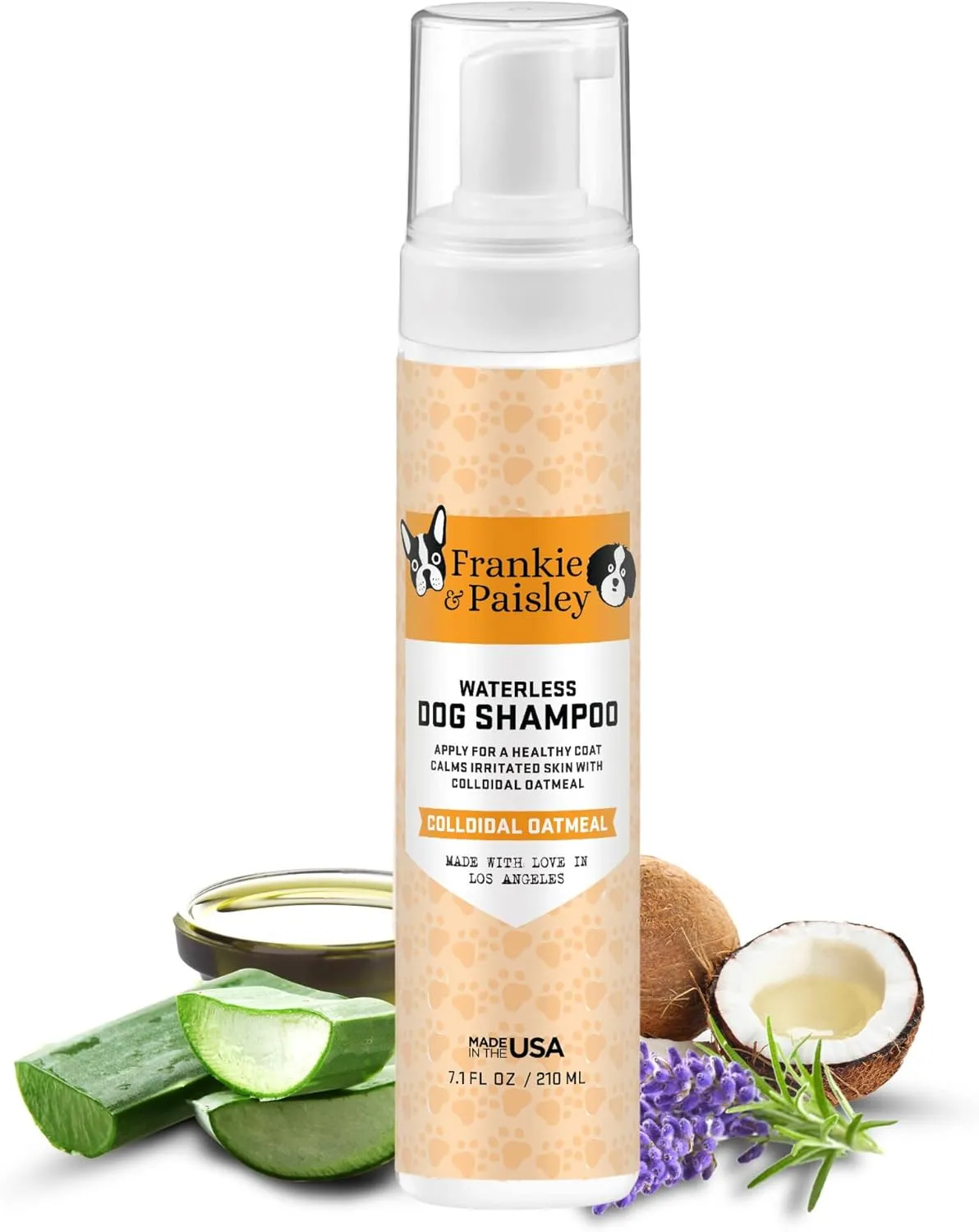 Frankie & Paisley Waterless Dog Shampoo, Natural Dry Shampoo for Dogs or Cats No Rinse Required with Natural Colloidal Oatmeal for a Deodorized Puppy - Foaming 7.1 fl. Oz