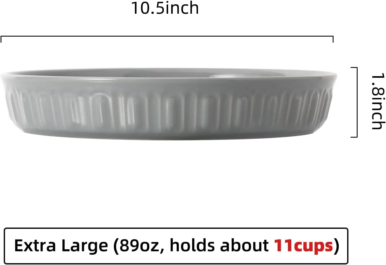Fun Elements Shallow Dog Bowls, 10.5" Ceramic Large Food Plate for Small, Medium and Large Breeds, Non-Slip, Flat and Wide, Dishwasher Safe, Suitable for Dogs and Cats (Grey)