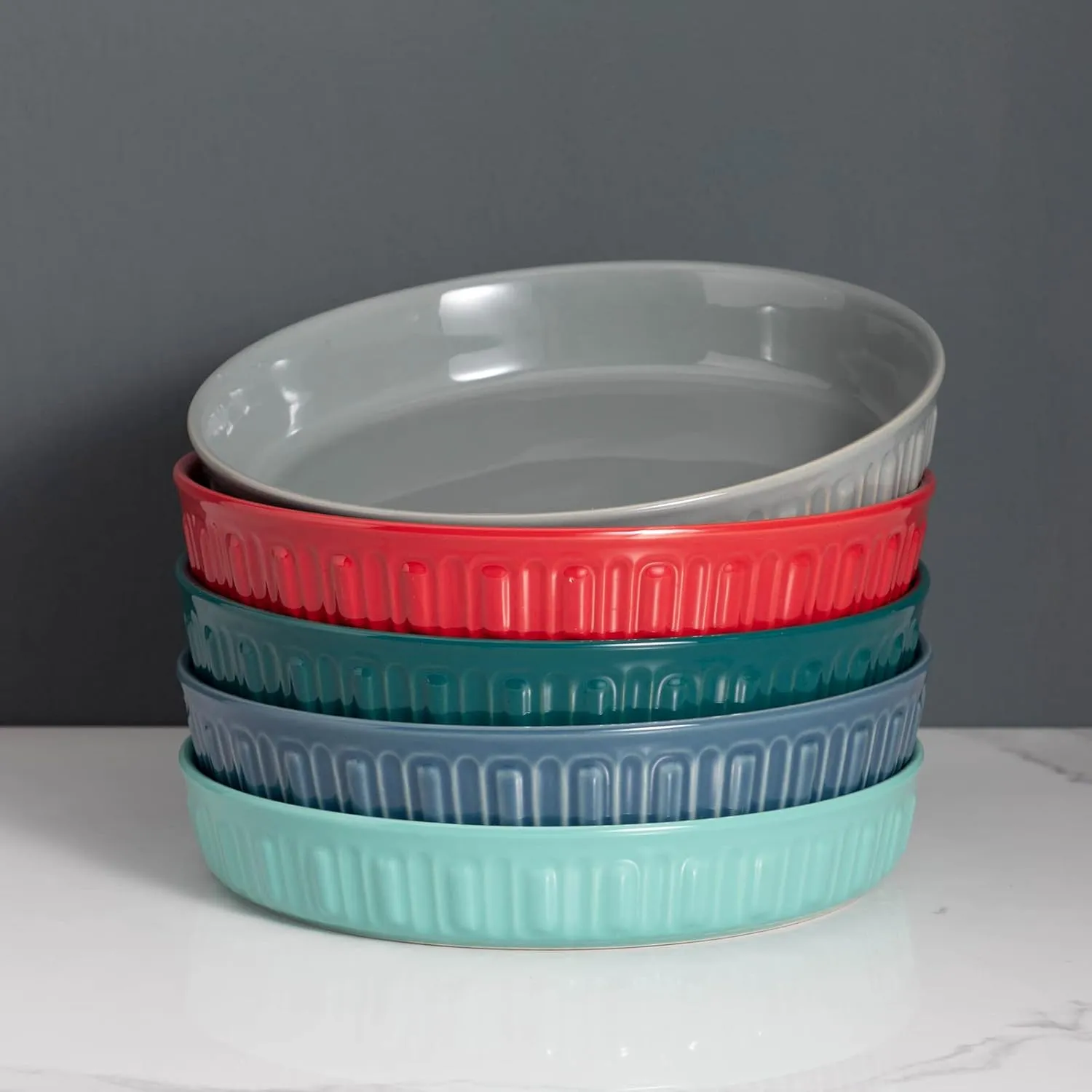 Fun Elements Shallow Dog Bowls, 10.5" Ceramic Large Food Plate for Small, Medium and Large Breeds, Non-Slip, Flat and Wide, Dishwasher Safe, Suitable for Dogs and Cats (Grey)