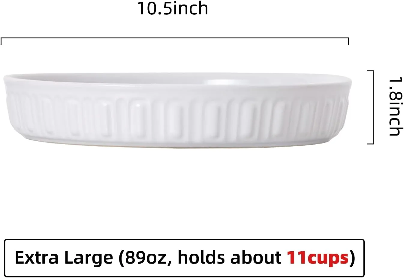 Fun Elements Shallow Dog Bowls, 10.5" Ceramic Large Food Plate for Small, Medium and Large Breeds, Non-Slip, Flat and Wide, Dishwasher Safe, Suitable for Dogs and Cats (White)