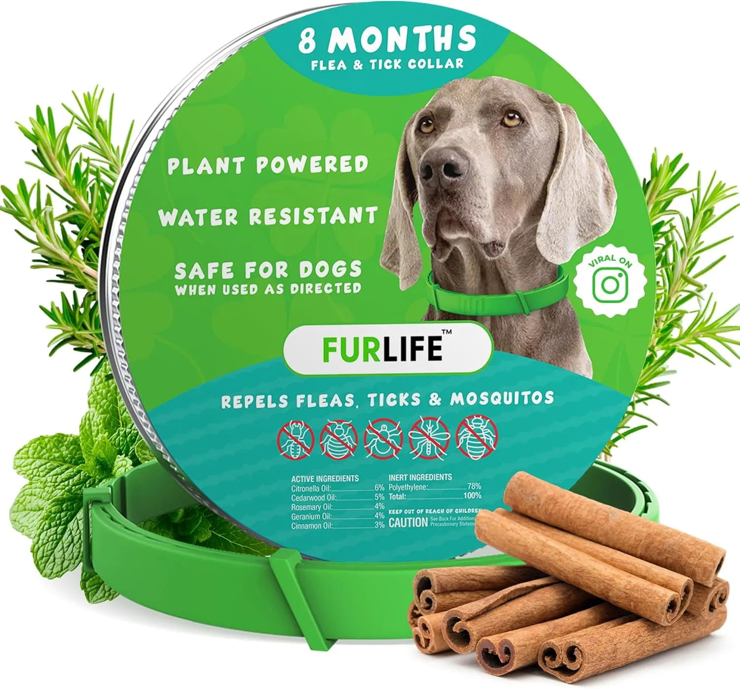 FurLife Flea and Tick Collar for Dogs  Waterproof Green Dog Collar, Pet Supplies for Tick and Flea Prevention for Dogs, Safe for All Breeds