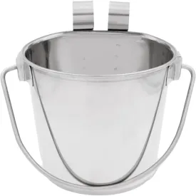 Fuzzy Puppy Flat Sided Pail with Dual Hooks, Snugly Fit On Dog, Cat and Critter Crates & Cages, Heavy Duty Stainless Steel | 2 Quart, 2-Pack (PN: FSP-2-2PK)